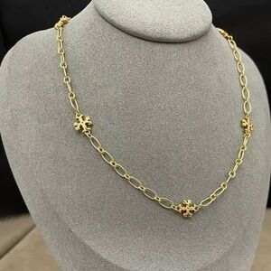 Tory Burch Gold-Link Necklace with Snowflake Accents
